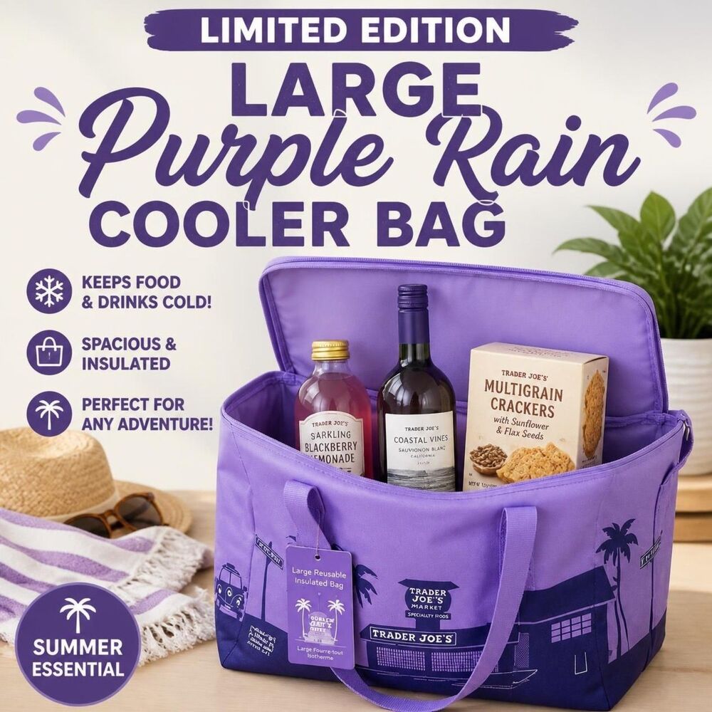 Trader Joe's LARGE Insulated PURPLE RAIN Cooler Bag (Brand New)